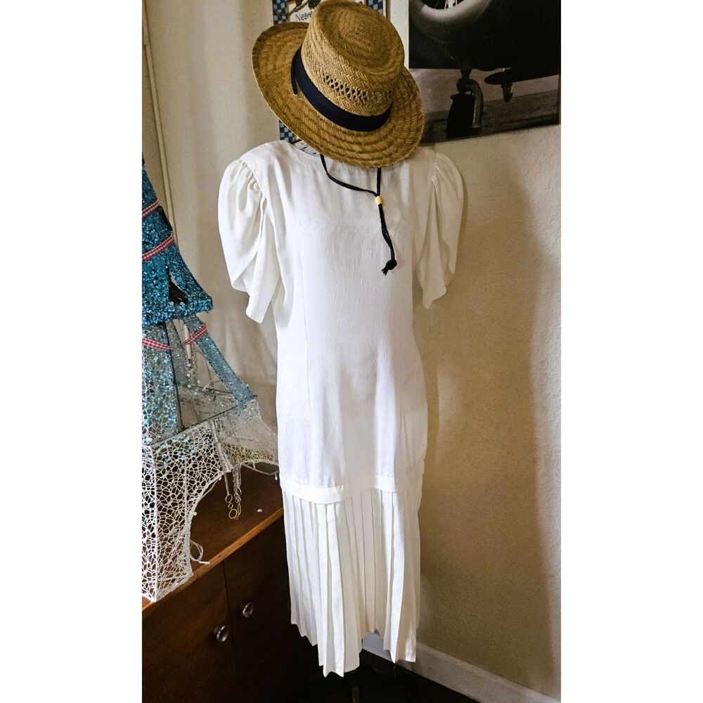 Vintage 80s Maggy Boutique Drop Waist Box Pleat Dress | Costume | Halloween